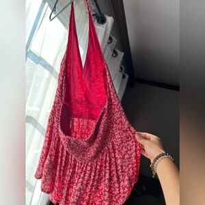 American Eagle Red Floral Halter Top Medium